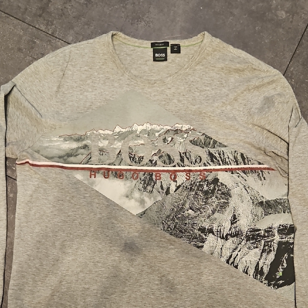 Hugo Boss Gray Graphic Long Sleeve Shirt